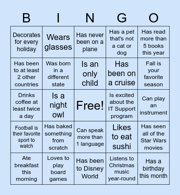 Per Scholas Ice Breaker Bingo Card