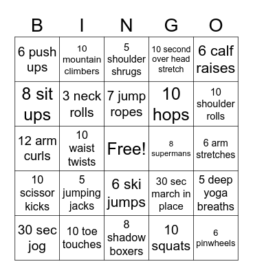Jeffcoat's Fitness Bingo Card