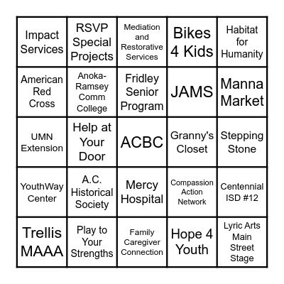 RSVP Volunteer Station Bingo Card