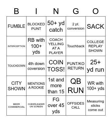 THURSDAY NIGHT FOOTBALL Bingo Card