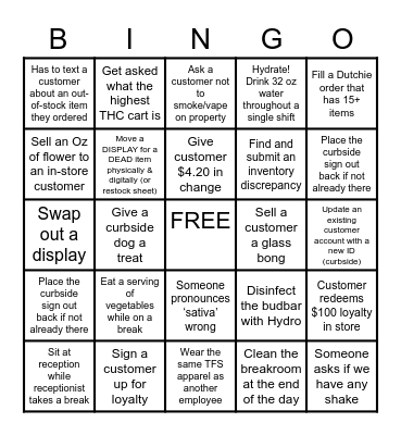 Budtender Bingo Card