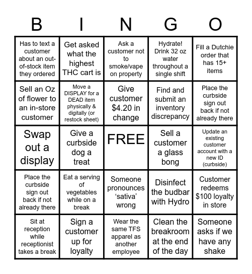 Budtender Bingo Card