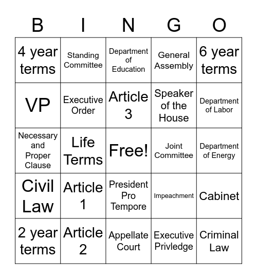 Functions of Government Bingo Card