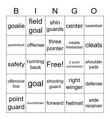 Sports Bingo Card