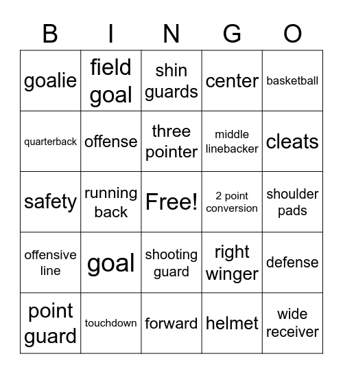 Sports Bingo Card