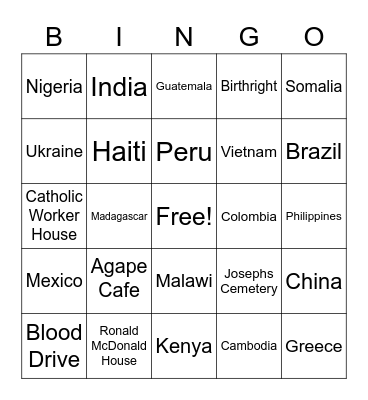 Social Action Bingo! Bingo Card