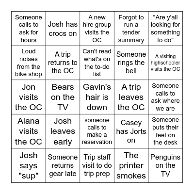 UTOP Bingo Card