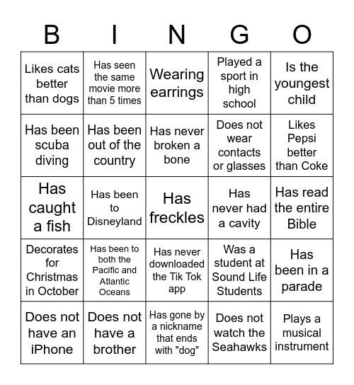 Youth Leader Bingo Card