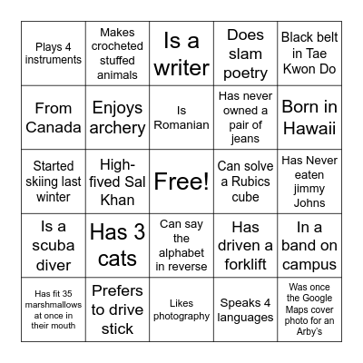 HKN Mixer Bingo Card