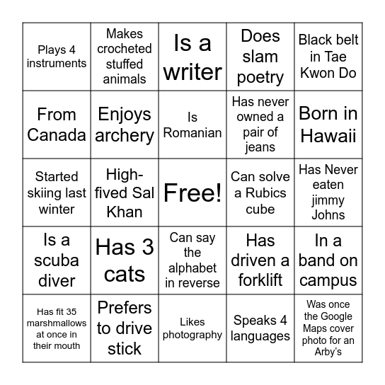 HKN Mixer Bingo Card