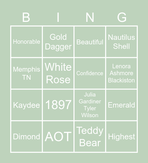 Kappa Delta Bingo Card