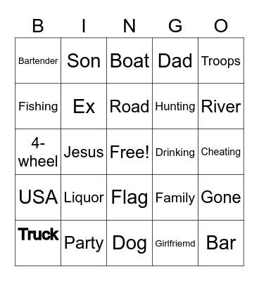 Country Song T Bingo Card