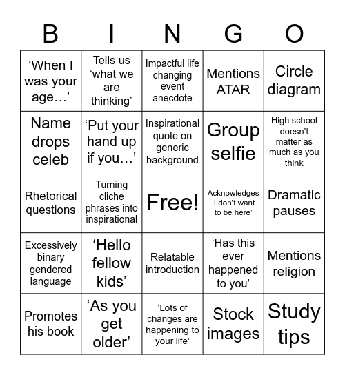 Inspiration 100 Bingo Card