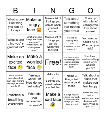 Social Emotional Bingo! Bingo Card