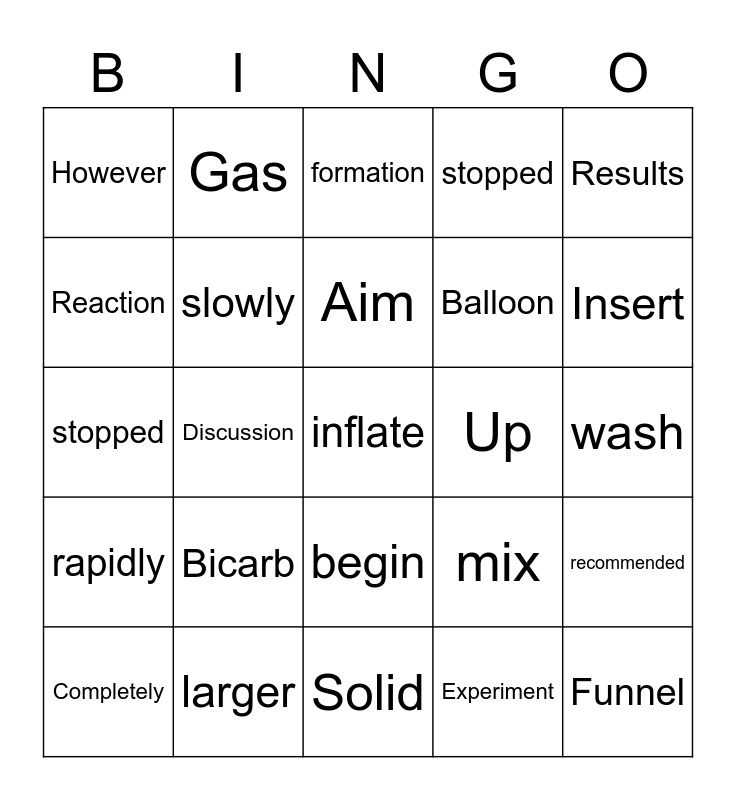 Balloon Experiment Bingo Card