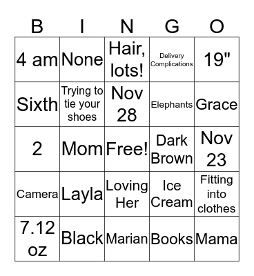 Baby Shower Bingo Card
