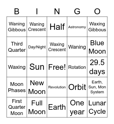 MOON Bingo Card