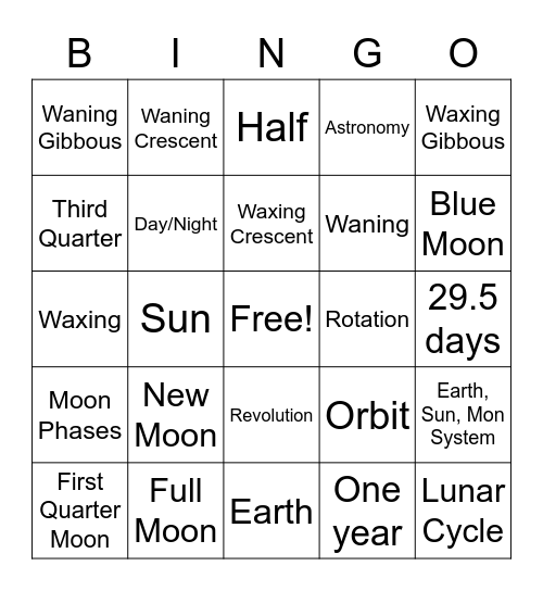 MOON Bingo Card