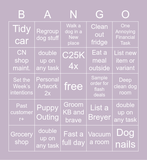 Weekly Bango Bingo Card