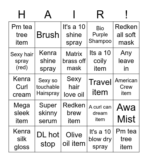 Hair! Bingo Card