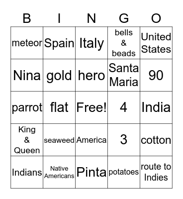 Columbus Bingo Card