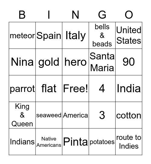 Columbus Bingo Card