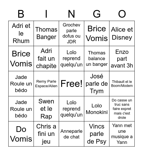 30 ans Bricecouilles Bingo Card