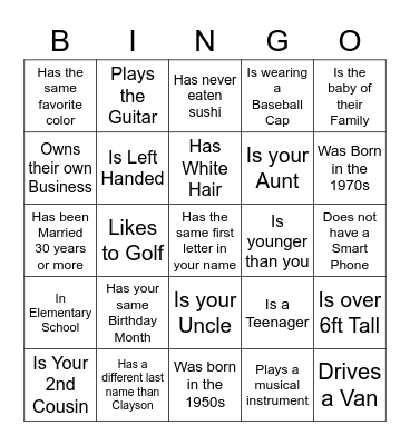 Clayson Family Reunion: Find Someone Who... Bingo Card