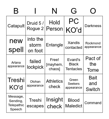 Exit, pursued by a Crawler. [Critical Role 3.33] Bingo Card