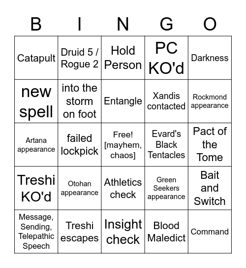 Exit, pursued by a Crawler. [Critical Role 3.33] Bingo Card