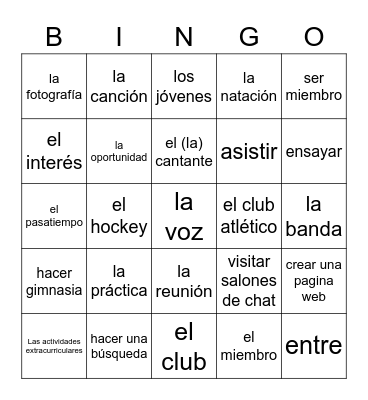 Despues de clases Bingo Card