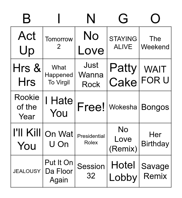 R&B/Hip-Hop Bingo Card