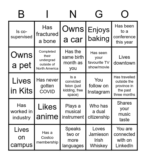 Have you met someone who... Bingo Card