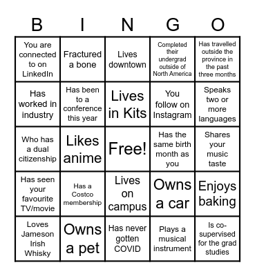 Have you met someone who... Bingo Card