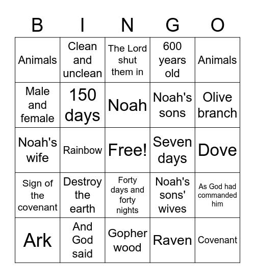 Noah and the Flood Bingo Card