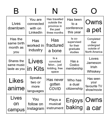 Have you met someone who... Bingo Card