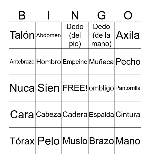 El Cuerpo Bingo Card