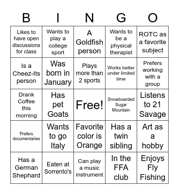 Find Someone Who.... Bingo Card