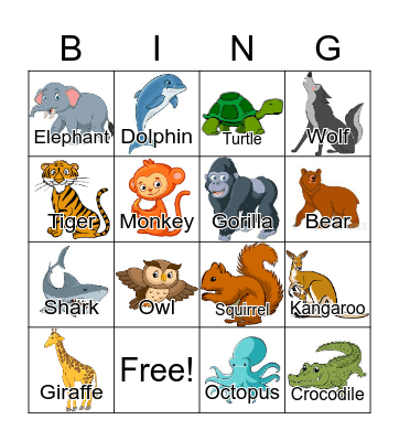 Animals Bingo Card