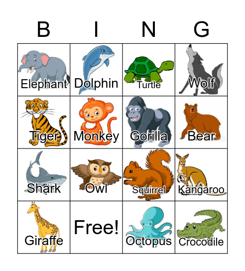 Animals Bingo Card