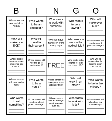 CAREER GALERY WALK Bingo Card