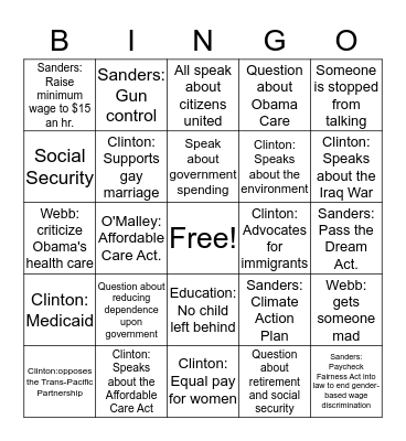 DEMOCRATIC DEBATE. AP GOV. Bingo Card