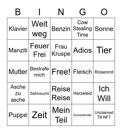 Ramm Bingo Card
