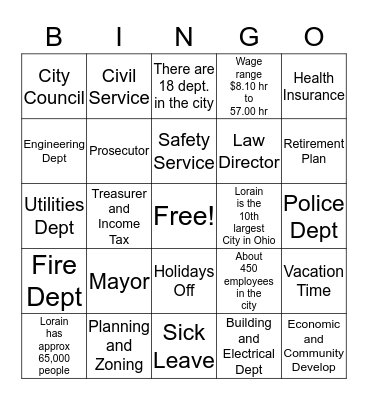 City Worker Bingo Card