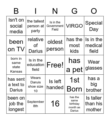 THE BIG 16 Bingo Card