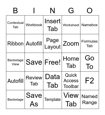 Excel Module 1 Bingo Card