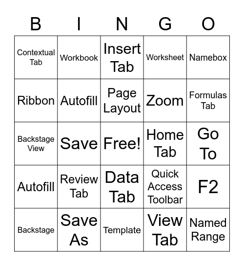 Excel Module 1 Bingo Card