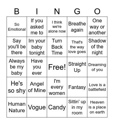 Divas of the 80's & 90's Bingo Card