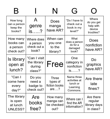 GMS Library Bingo Card