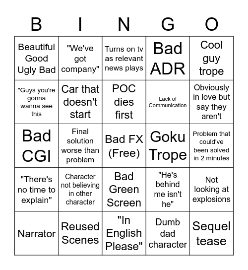 Bad Movie Bingo Card